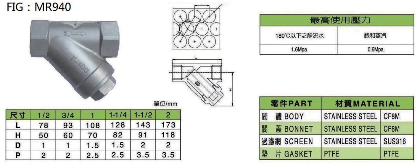 不锈钢丝口Y型过滤器